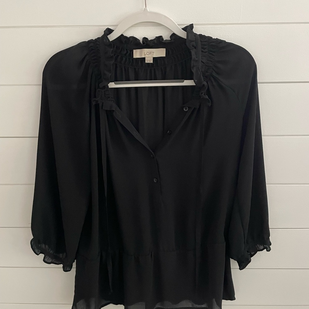 LOFT Black Ruffled Blouse